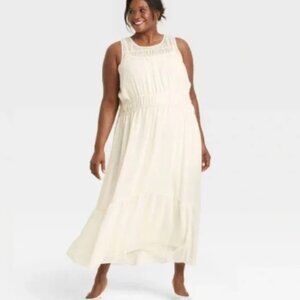 A New Day Cream Sheer Chiffon Wedding Party Occasion Maxi Slip Dress NWT XXL